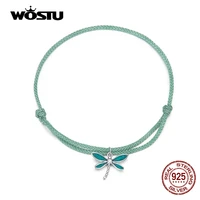 wostu fashion dragonfly bracelet 925 sterling silver delicate green dragonfly pendants bracelet for women fine all match jewelry