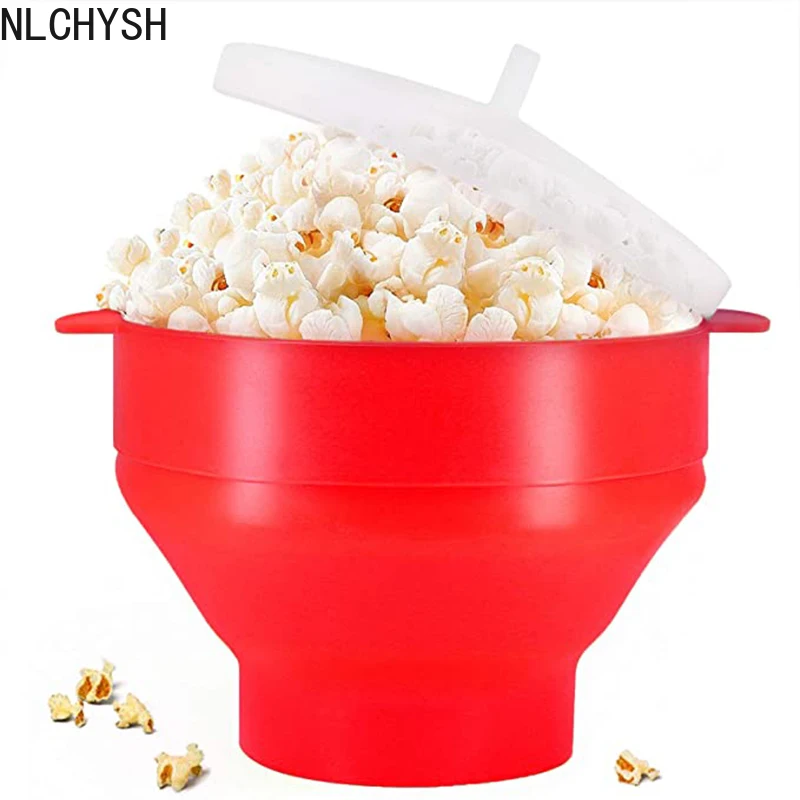 

Microwave Silicone Popcorn Maker Food Grade Foldable High Quality Kitchen Easy Tools DIY Make Popcorn Bucket Bowl with Lid Bowls
