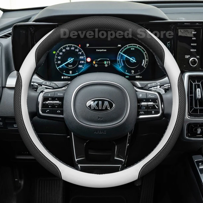 Фото Чехол на руль автомобиля для Kia Sorento UM MK2 XM 2024-2008, RIO 2/3/4, кожаный, аксессуары для Kia Sorento №5