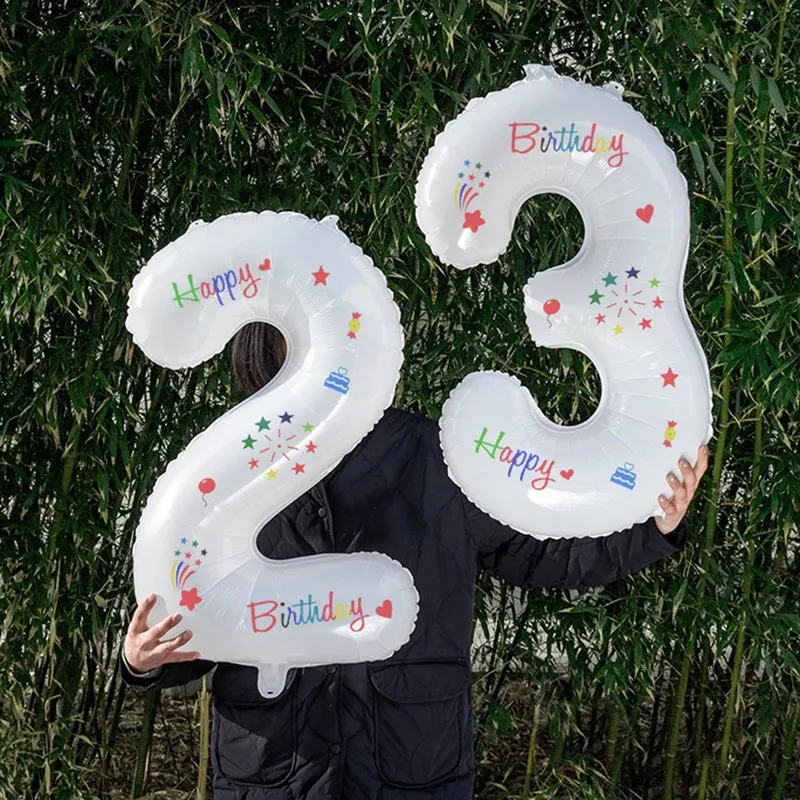 

40-дюймовый белый воздушный шар из фольги с цифрами 0-9 с наклейкой с днем рождения, свадебной вечеринкой, украшение для детского душа, большие...