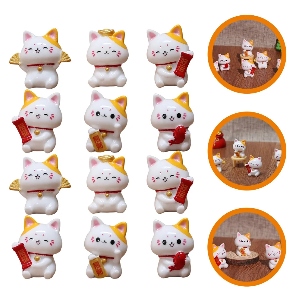 

Miniature Lucky Cat Figurine Small Figurines Statue Kitten Decorations Home Modeling Themed Birthday Ornaments Garden