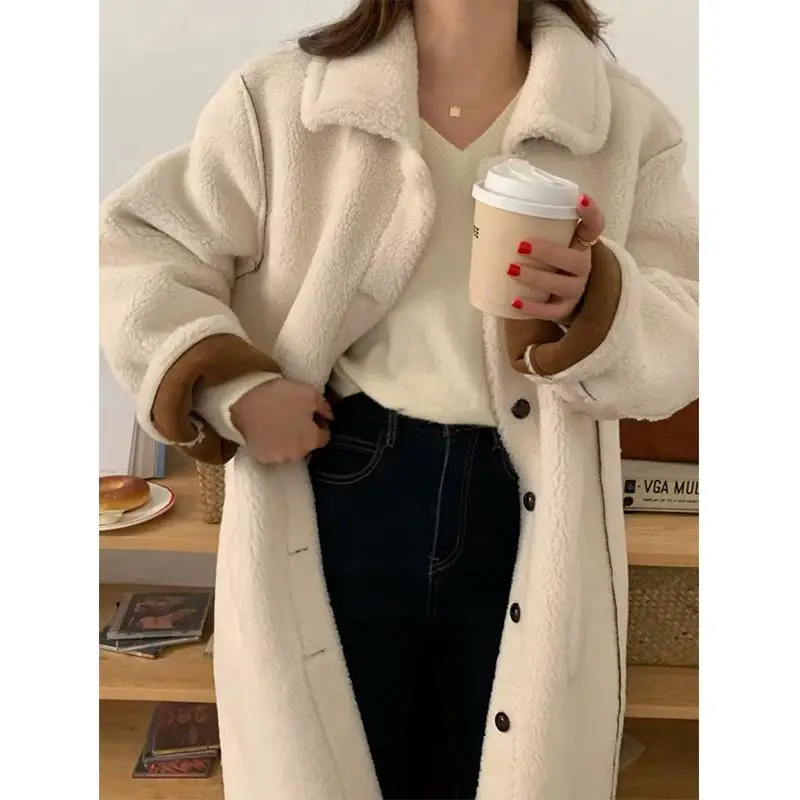 Double Face Wear Cashmere Wool Women Faux Fur Coat Winter Jacket Leather Motorcycle Jackets Female Vintage Suede Lambswool Coats