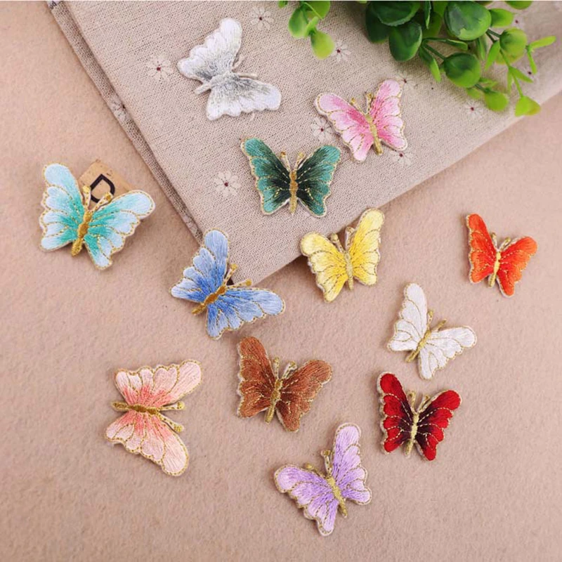 

2 PCs Non-Woven Fabric Appliqued Sew-on Patches For Clothing Butterfly Badge DIY Craft Embroidery Garment Accessory 4cm x3.1cm