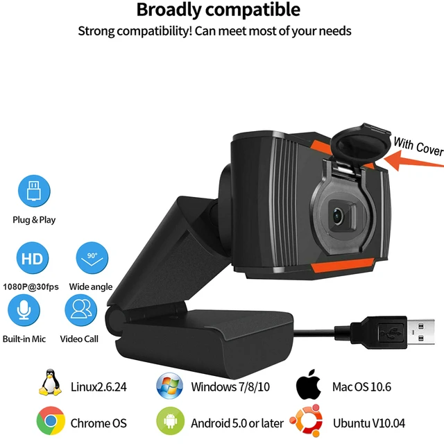 Веб-камера HD1080P 60fps Web Cam USB Mini Camera с микрофоном для ноутбука ПК Live meeting Youtube Skype on.