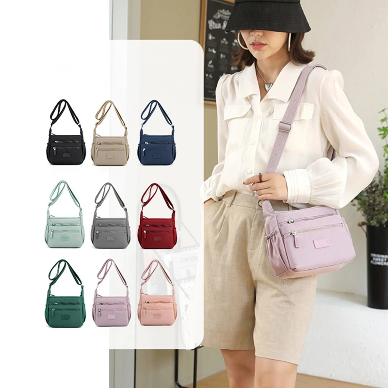 

Crossbody Ladies Casual Shoulder Bag Nylon Waterproof Pinkycolor Handbag Daily Or Women Shopping Travel Messenger
