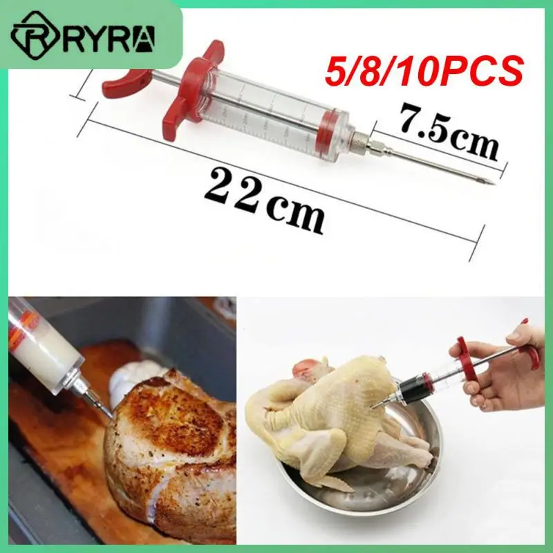 

5/8/10PCS 68g Bbq Meat Syringes Stainless Steel Needles Pickling Needle Turkey Syringe Durable With Hole Handle Kitchen Tools