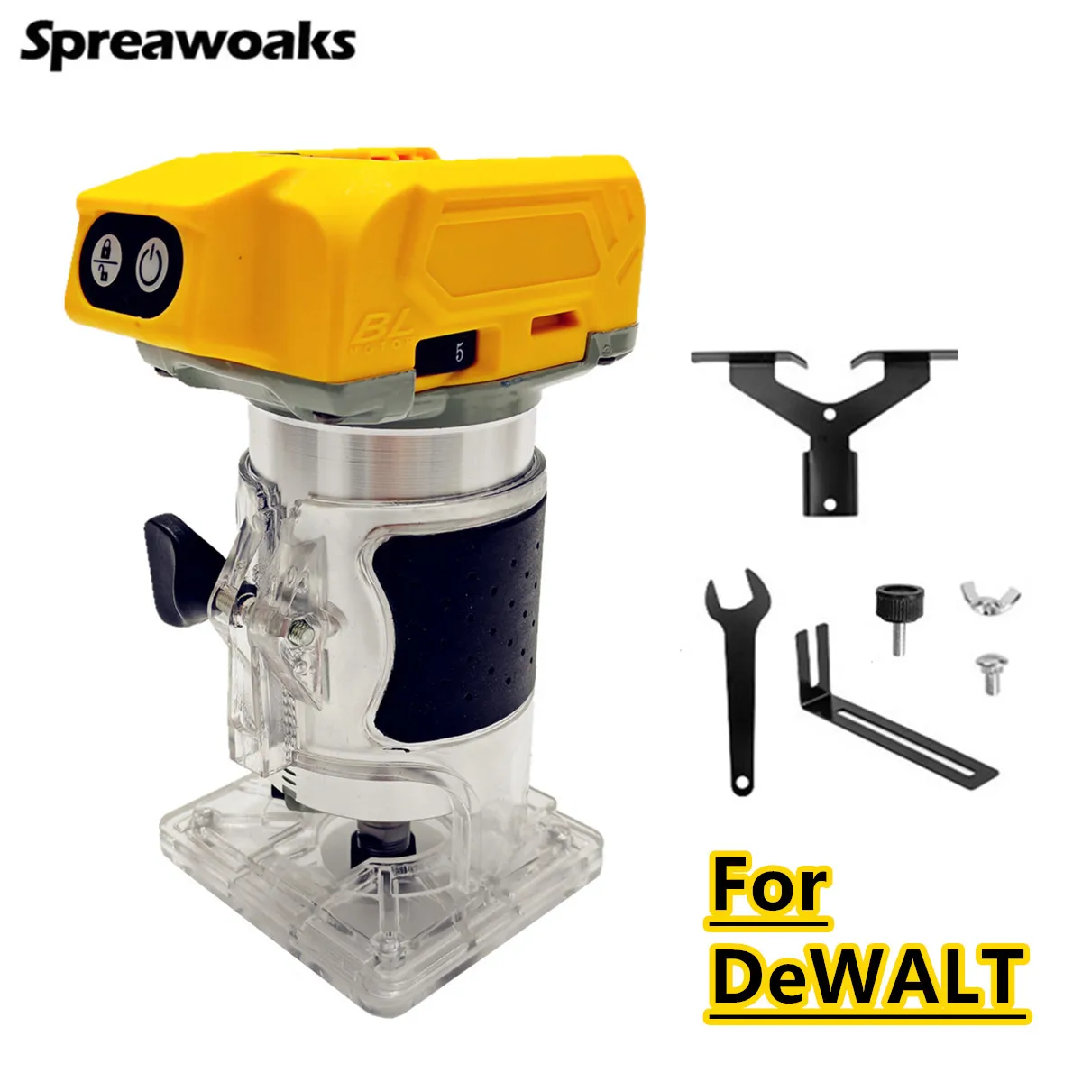 Фото Для DeWALT 20 В электрический триммер с аккумулятором, 5 передач, бесщеточный деревообрабатывающий обрезной станок, фрезерный станок по дереву, фрезерный гравировальный электроинструмент №1