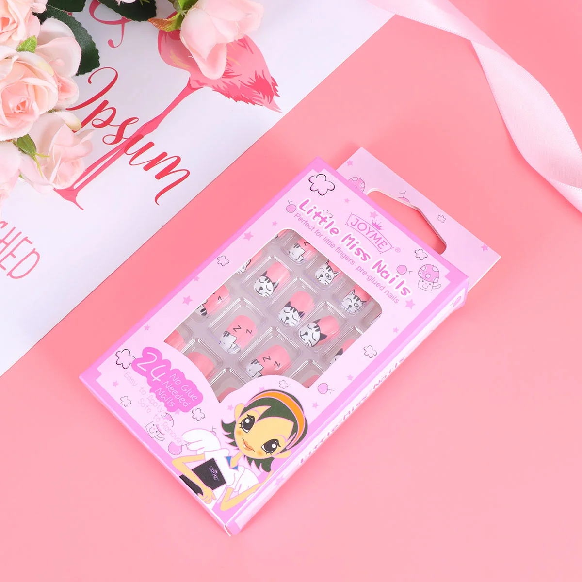 

1 Set of Children False Nails Full Cover Nail Tips Lovely Cartoon Manicure Supplies Nails for Children Kids Little