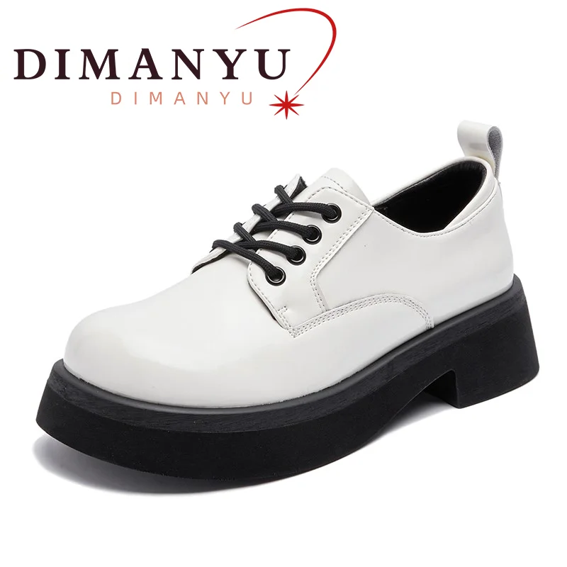 Genuine Leather Women's Shoes Spring 2023 New Thick Sole Lace-up Women's Shoes Fashion Flat Student Shoes Ladies