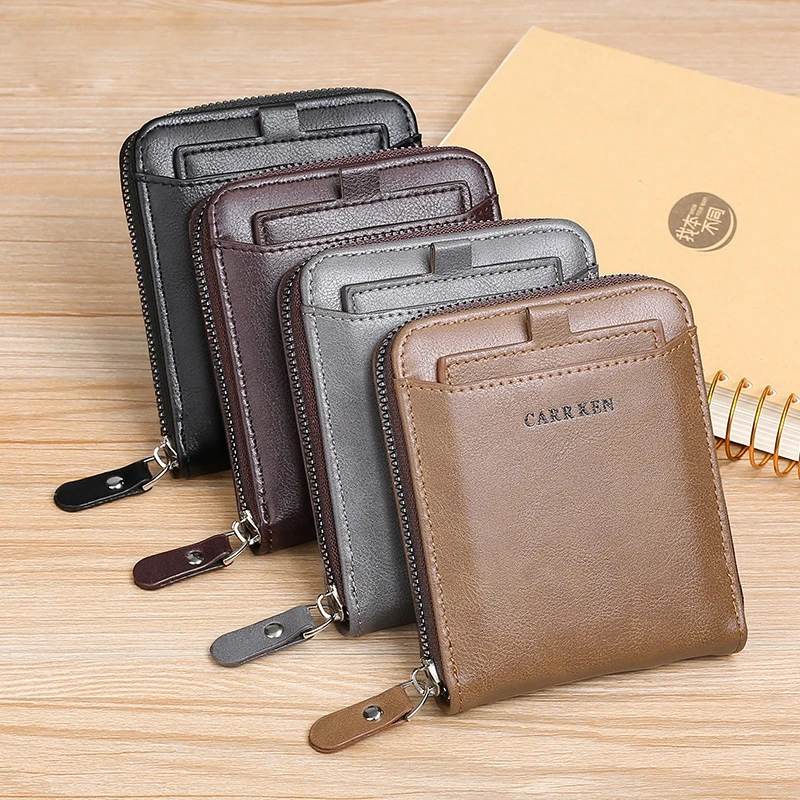 

Men's Wallet Made of Leather Wax Oil Skin Purse for Men Coin Purse Short Male Card Holder Wallets Zipper Around Money Bag