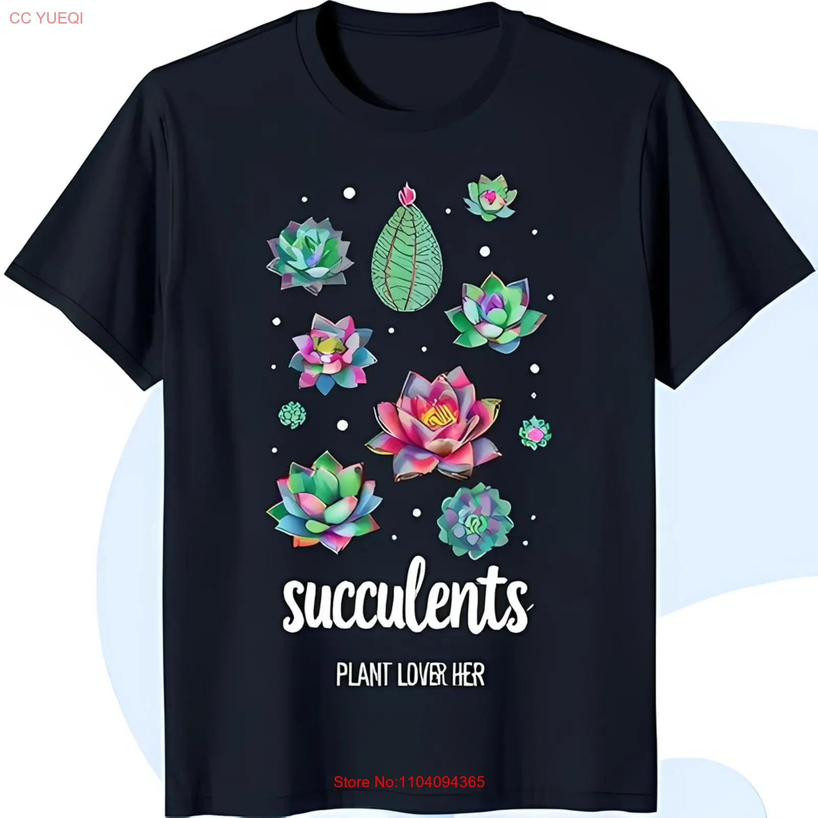 Черная футболка с акварельными суккулентами и графическим дизайном для