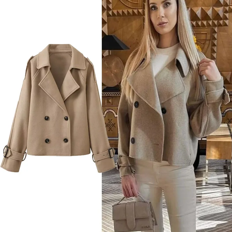 

Куртка женская шерстяная двубортная, с отложным воротником и длинным рукавом