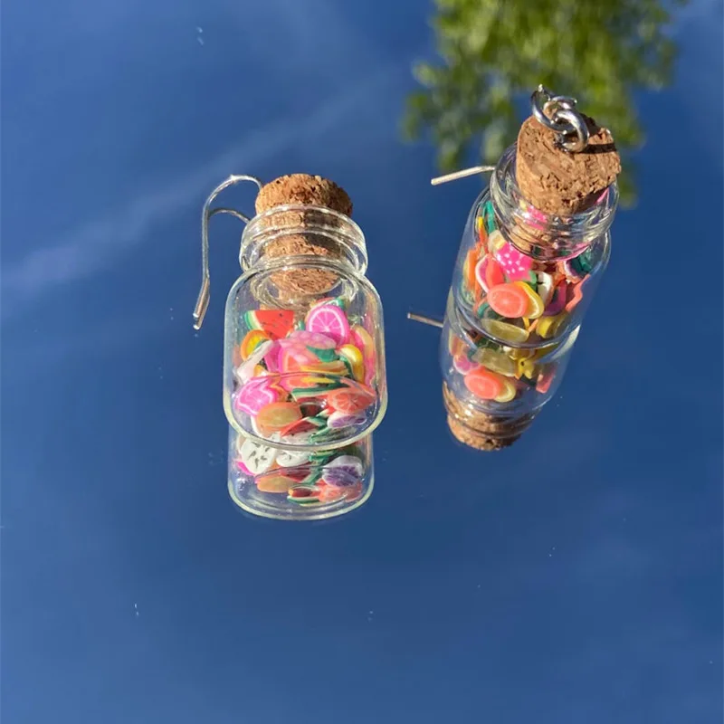 

mini fruit bottle earrings, glass bottle jewelry