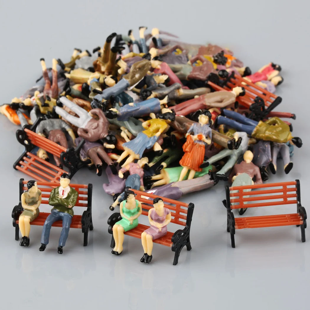 

50pcs HO Scale 1:75 Standing Seated Passenger People Painted Figures Model With Bench Chair Park Layout Plastic Craft Home Decor