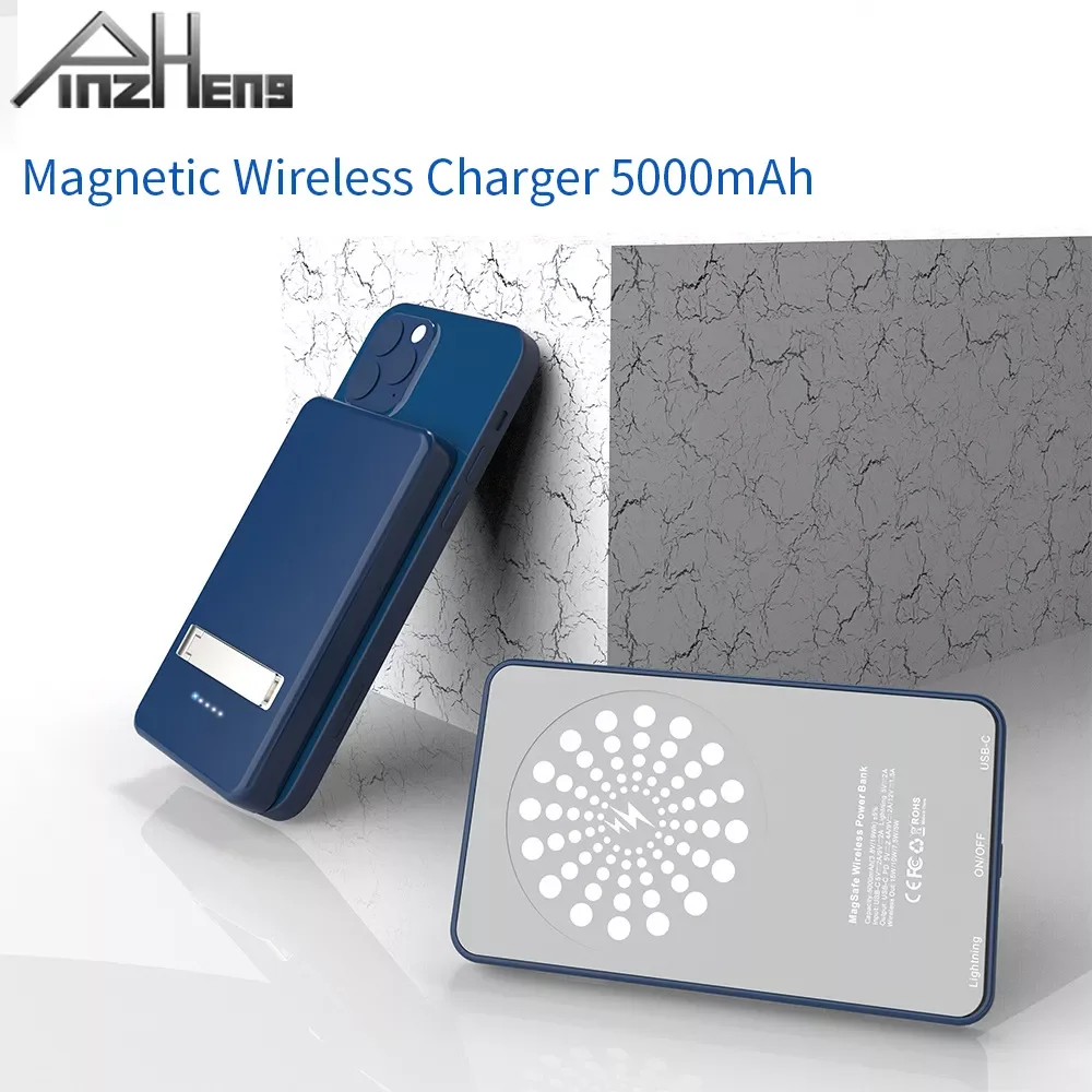 

2023New PINZHENG 15W Magsafe Wireless Charger 5000mAh Power Bank For iPhone 12 Backup Bracket Portable Powerbank For iPhone 12 P