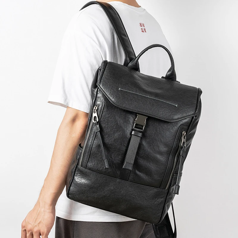 

AETOO Men's backpack leather new business commuting backpack plant tanned leather large capacity fashion trend computer bag