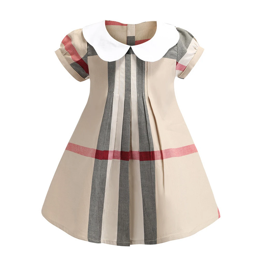 

1-7y Children's Clothing Girls Cotton Stripe Dress Summer Baby Toddler Girl England Style Peter Pan Collar Princess Dress
