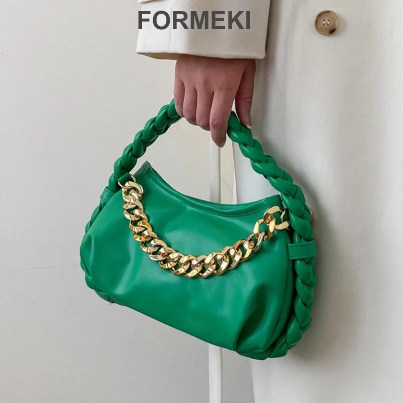 

Formeki 6 Colors Handbag Designer Women Metal Chian Bag Weave Crossbody Hobos Concise Female Bags