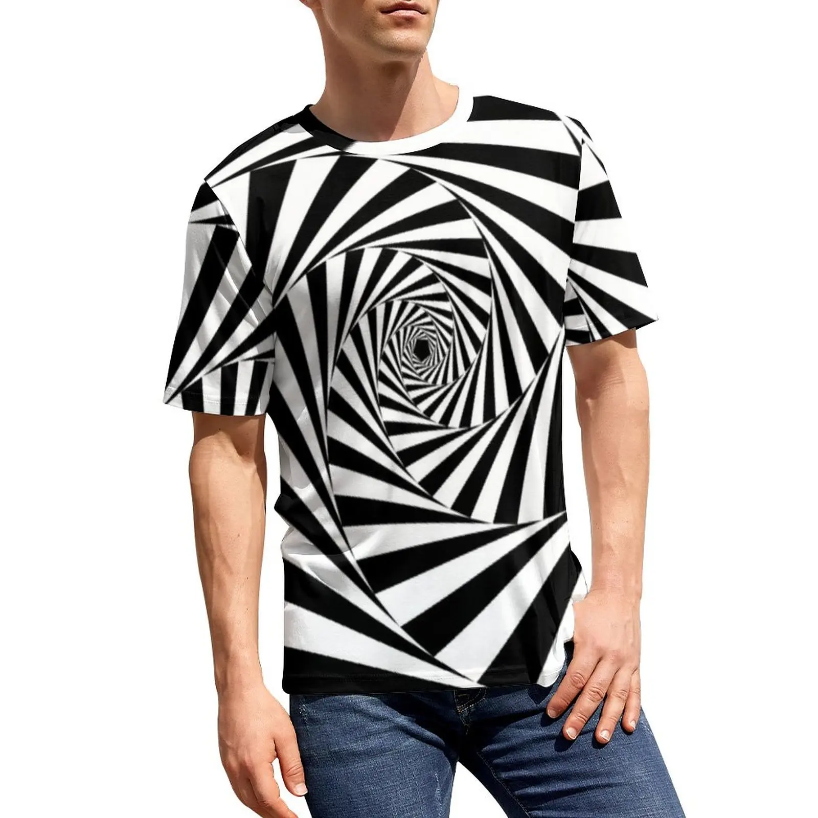 

Black And White Zebra Print T-Shirt Man Aperture Spiral Aesthetic T Shirts Summer Harajuku Tees Short-Sleeve Design Oversize Top