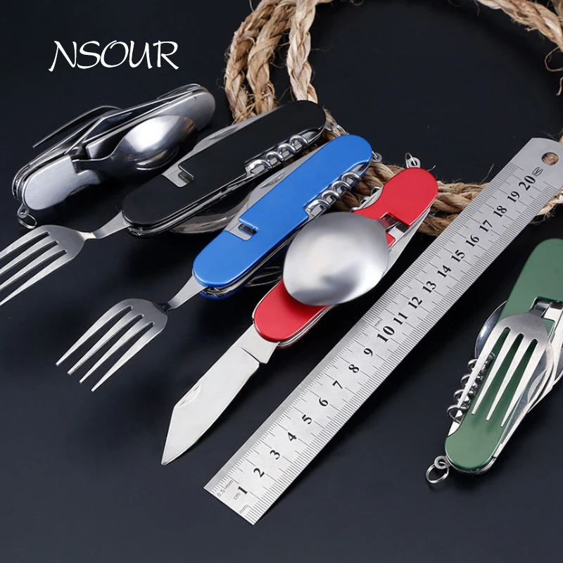 New six-in-one multi-function folding knife portable EDC stainless steel knife outdoor camping emergency combination tool