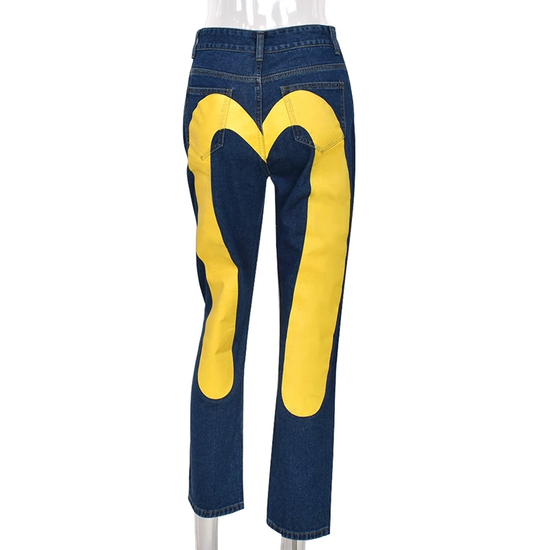 Women Cyber Y2k Goth Cargo Pants Fall 2023 New Low Rise Jeans Streetwear Colorblock Graphic Denim Trousers Baggy Jeans Women