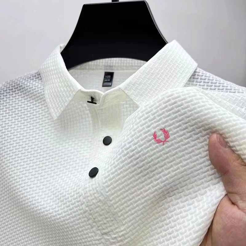 

Men's Embroidery High-end High-quality Knitted Cool Polo Shirt Summer Casual Polo Collar Rib Breathable Top Short Sleeved T-shir