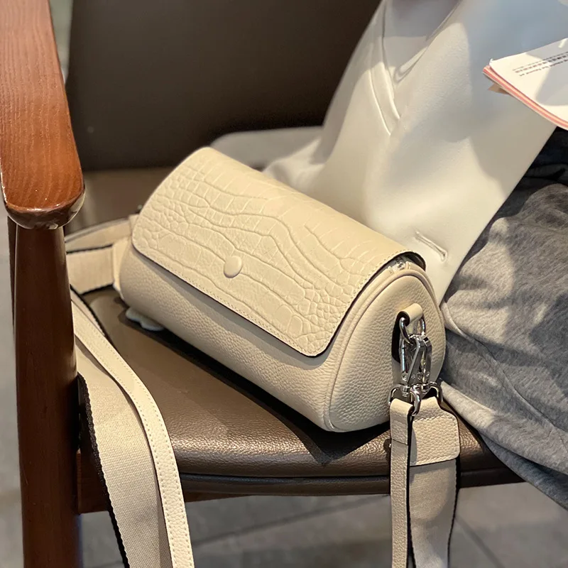 

Bag Women's Bag Versatile Genuine Leather Women's Bag Korean Version Headcoat Cowhide Single Shoulder Crossbody Cylinder Bag