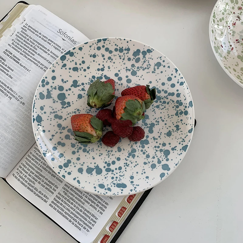 

Десертная тарелка, керамические точки, стейк, хлеб, торты, тарелка, желто-голубая поднос для домашней кухни, посуда Vajilla для еды