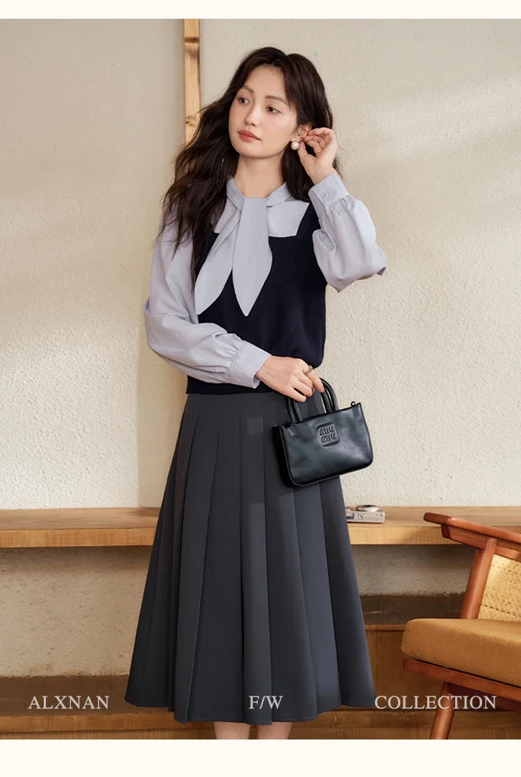 ALXNAN Frenchy Fake 2-х предметный пуловер для женщин нежный свитер на шнуровке с бантом и