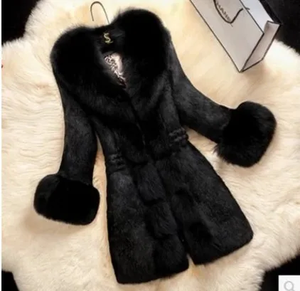 New Imitation Rabbit Fur Casual Ladies Imitation Fur Coat In The Long Fashion New Large Size Fox Fur Collar Women's Coat