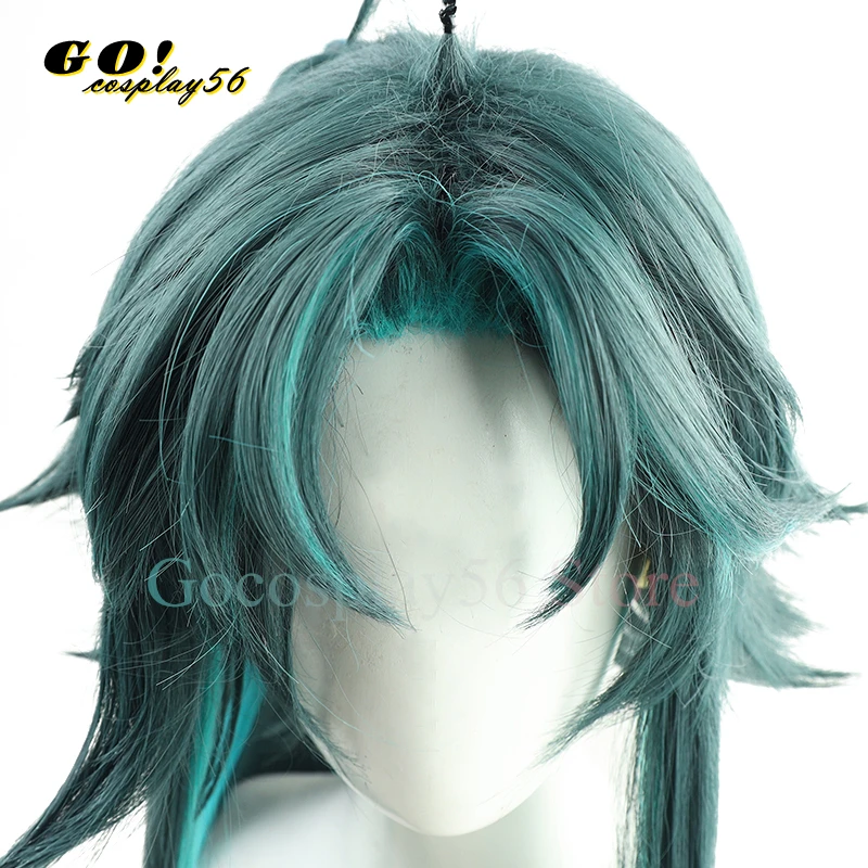 Парик для косплея Genshin Impact Xiao 100 см длинный прямой темно-зеленый термостойкий