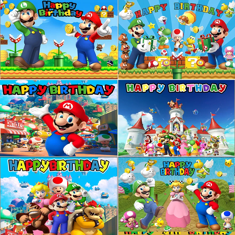 

Super Mario Bros Theme Backdrop Boys Birthday Party Decoration Cartoon Wallpaper Photography Background Custom Banner Props