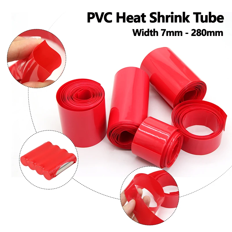 Термоусадочная трубка из ПВХ, 1/5/20 м, 7 мм ~ 280 мм, 18650 литий-полимерный аккумулятор, Изолированная пленка, оболочка, защитная оболочка для кабеля, красная, сделай сам