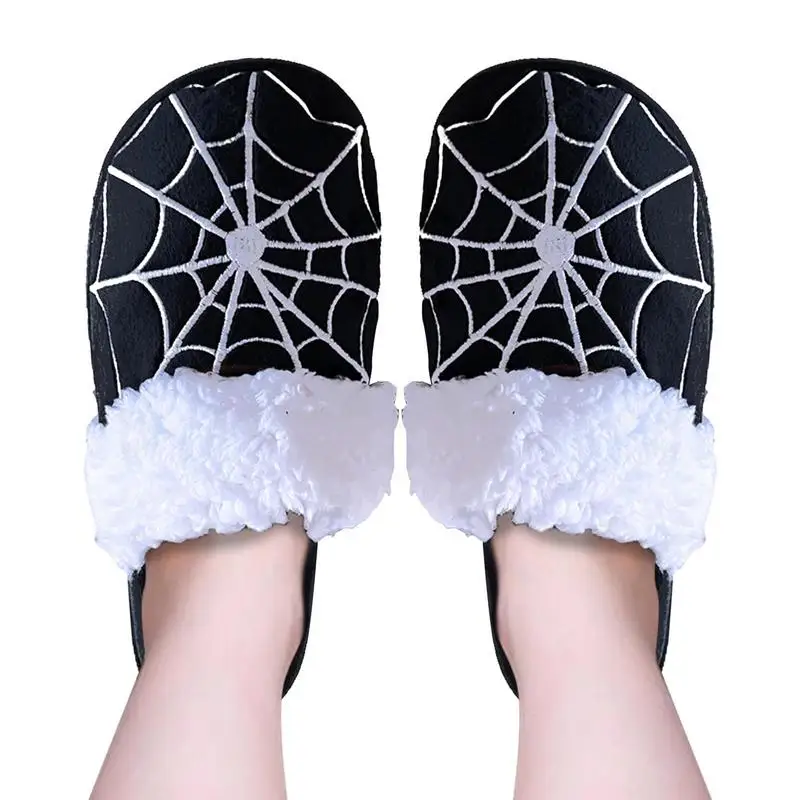 

Warm Slippers Indoor Home Slipper Fuzzy Slides For Women Anti-Skid Cozy Plush Slippers Bedroom Shoes Spider Web Design Slippers