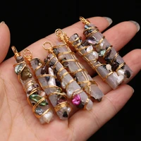 natural stone rectangular pearl crystal bud around gold wire pendant for jewelry making diy necklace accessories gems charm gift
