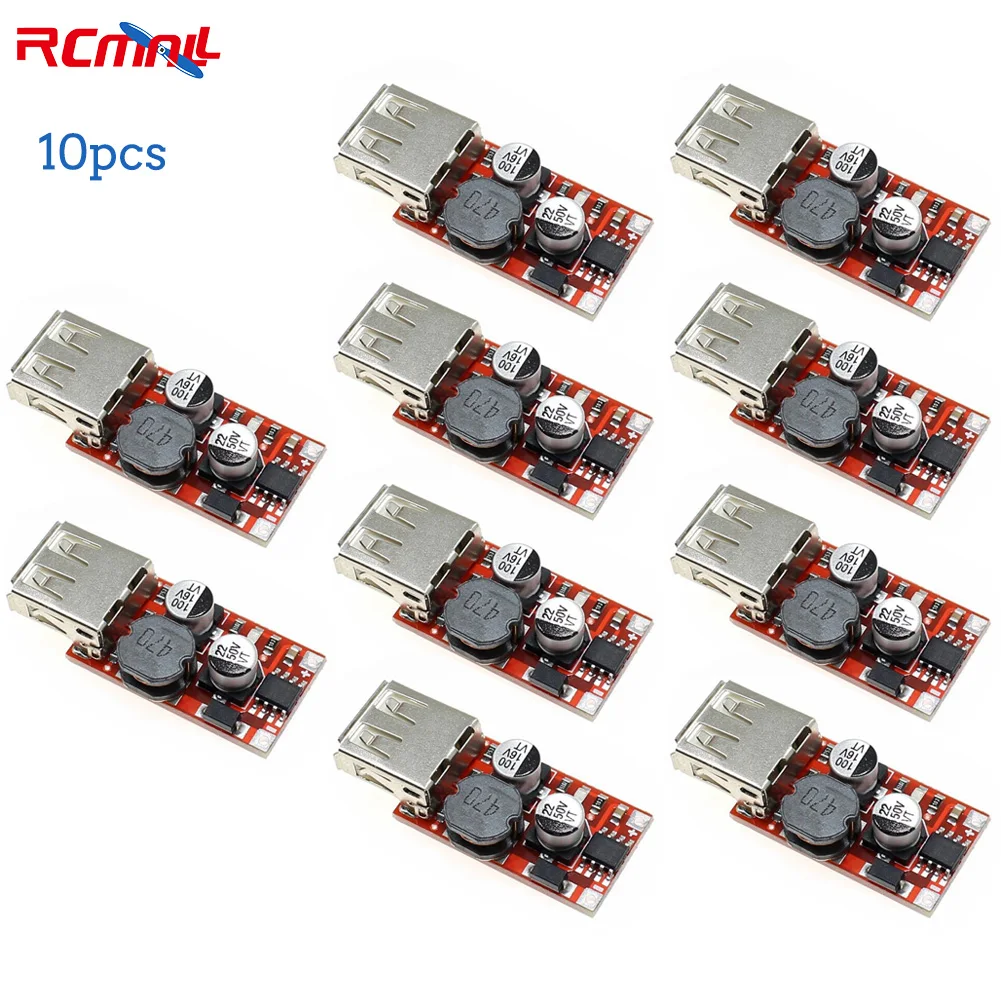 RCmall 10Pcs 9V/12V/24V to 5V DC-DC Step-down Module Vehicle Charging 3A Output USB Step-down Voltage Stabilizing Power Module