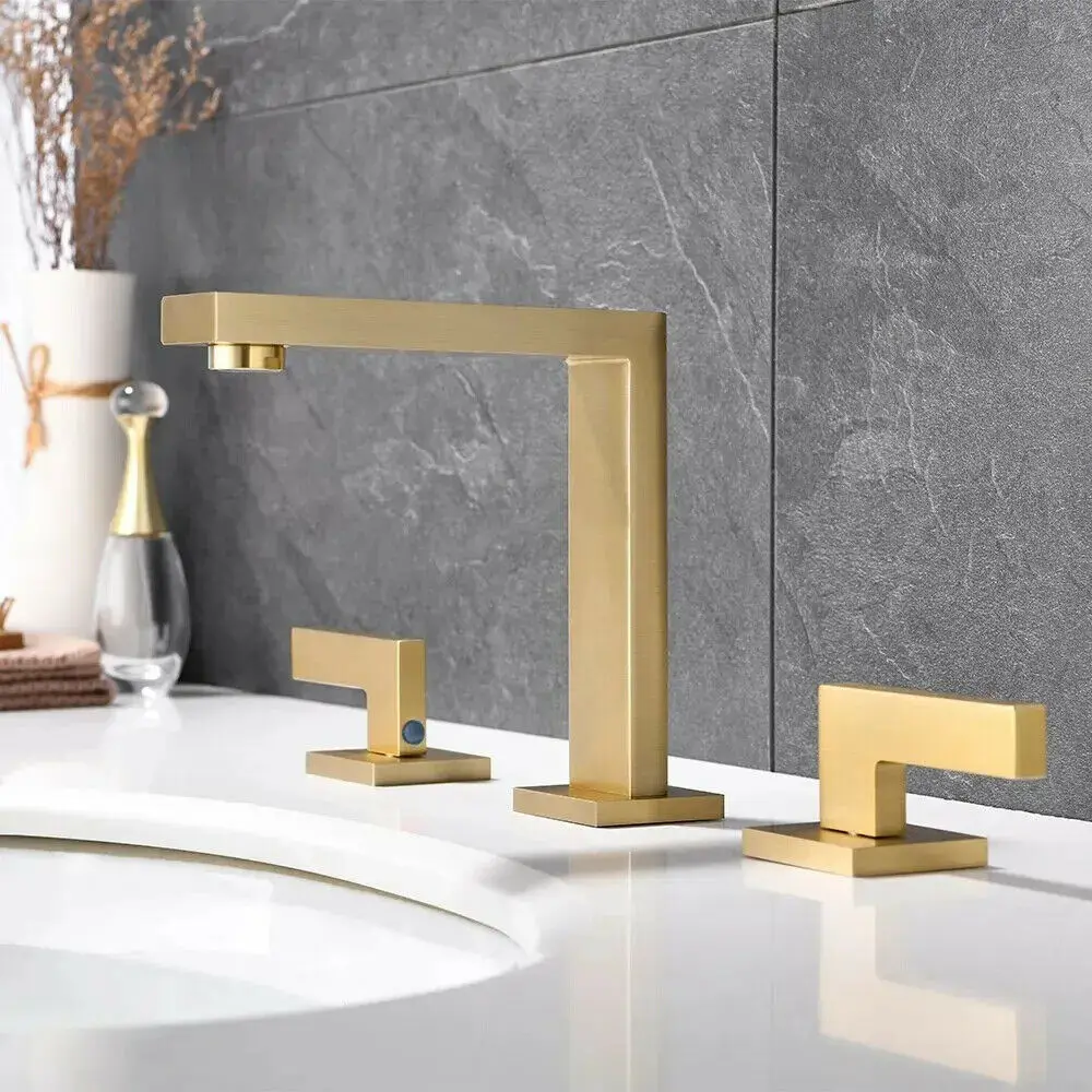 

Bathroom Basin Sink Faucet 3 Hole 2 Handle Vanity Mixer Tap Brushed Gold Brass