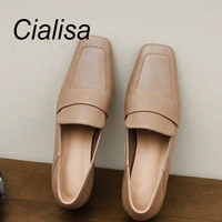 cialisa genuine leather shoes new autumn 2022 casual pumps square toe concise black handmade daily 5cm mid heels lady footwear