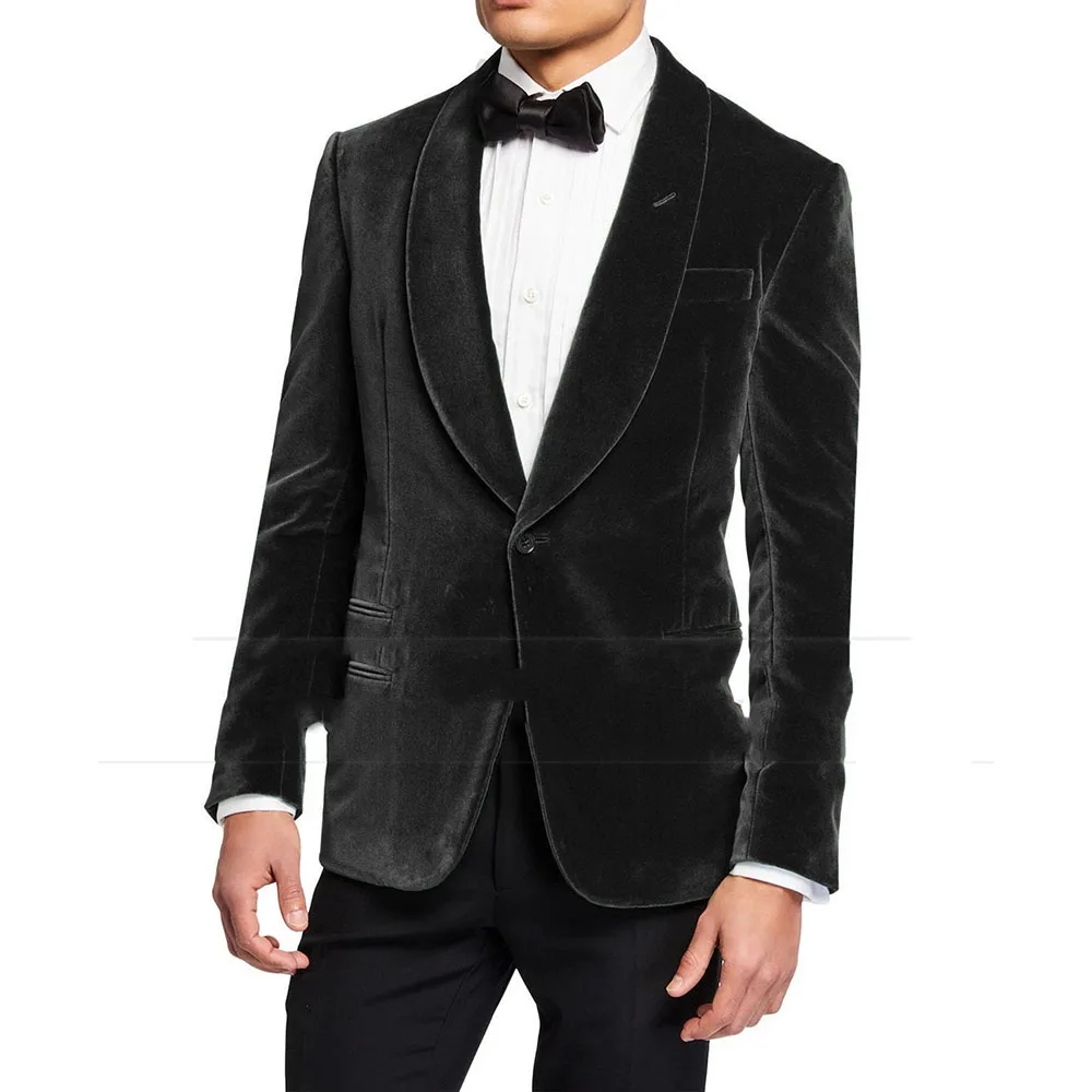 2023 Simple Velvet Casual Elegant Suit Men Shawl Collar Velvet Men Business Banquet Blazer For Formal Party