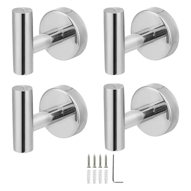 

4 Pcs Towel Hooks, Polished Modern Towel Hook Coat Robe Clothes Hooks Hanger for Bathroom Wall Mounted Kitchen Hotel