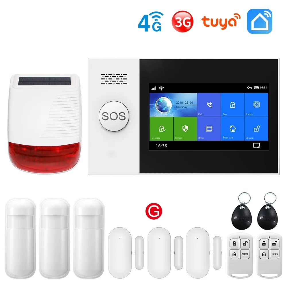 PG107 WiFi 4G 3G Alarm System for Home Security with PIR Wireless Solar Siren Support Tuya Remote Control
