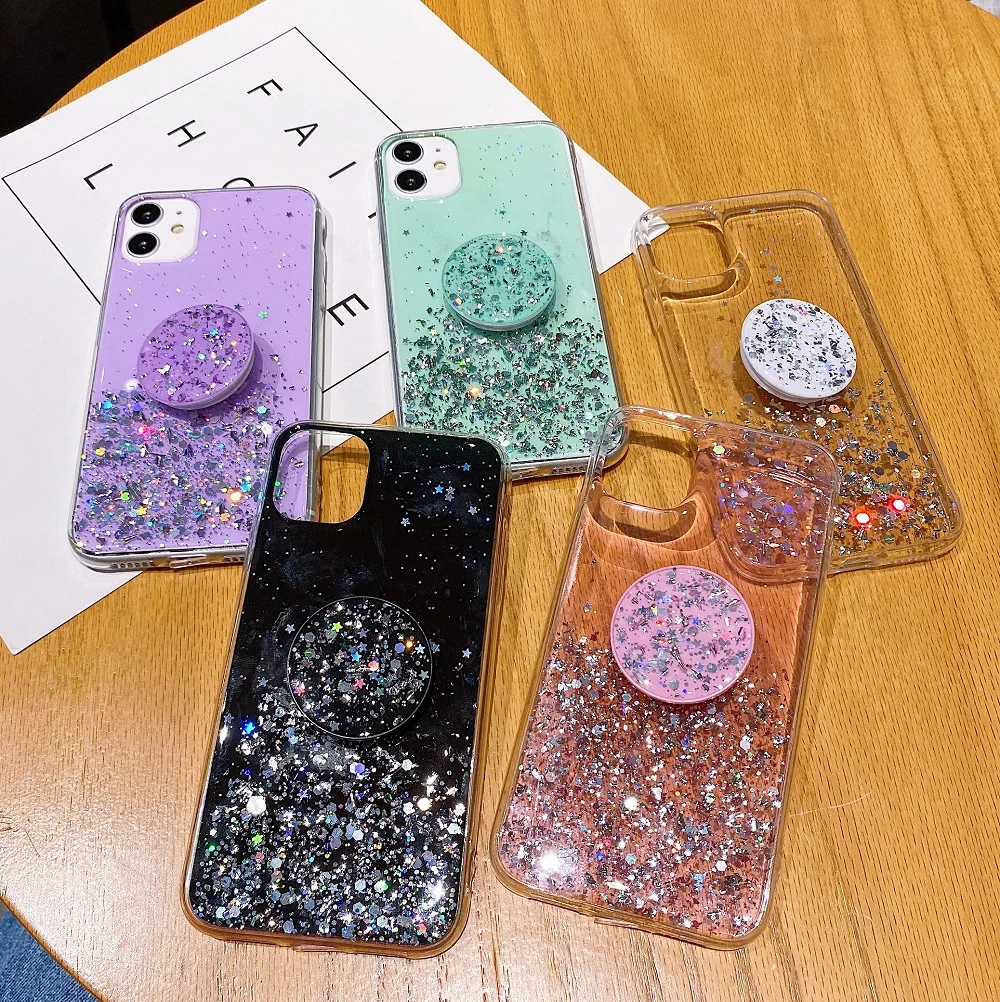Holder Glitter Case For Xiaomi Mi 11T 11 Lite Redmi 10C 9A 9C Note 10 11 9 5 8 9T 8T 7 6 Pro 11S 10S 8A 7A 6A 10A Silicone Cover
