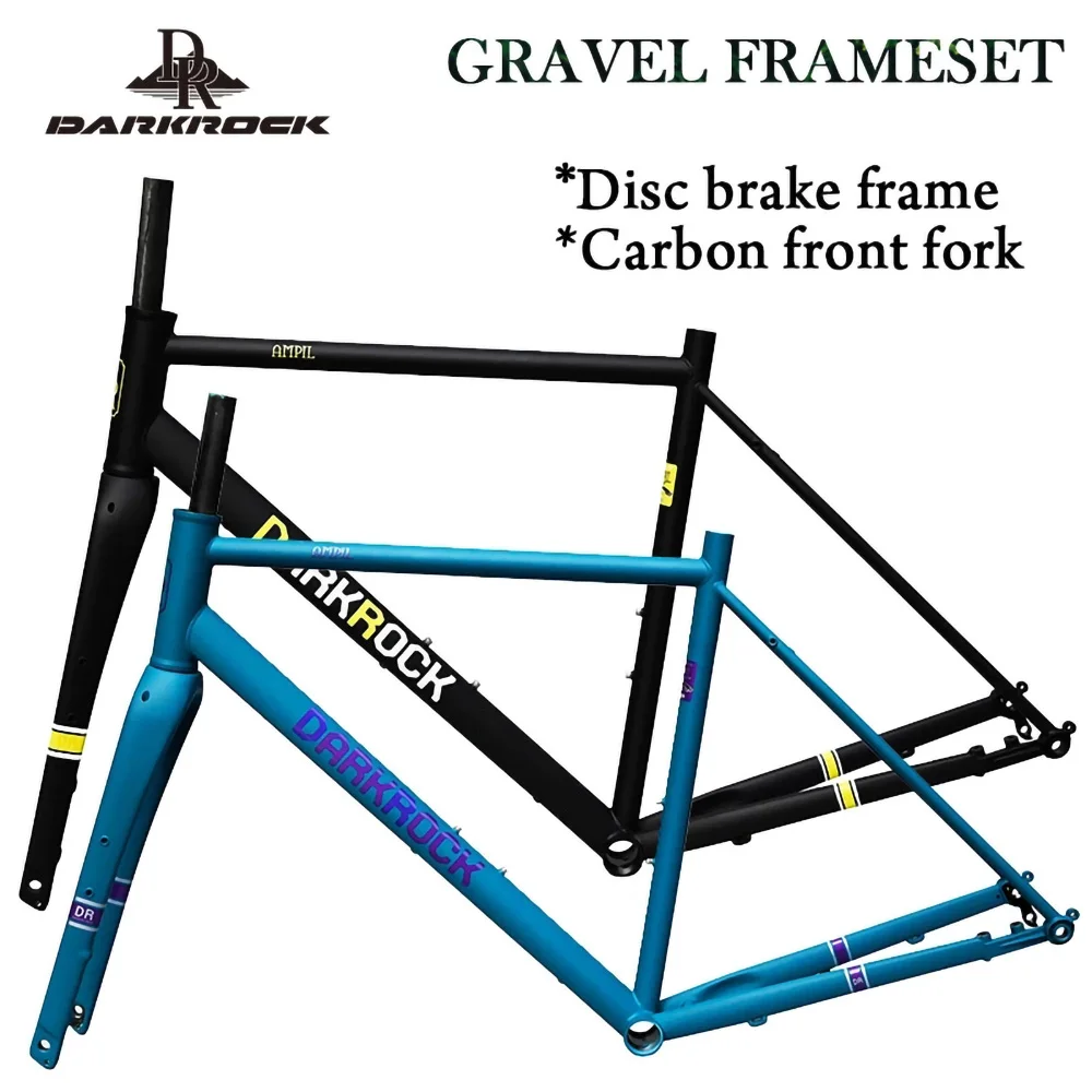 

700C DARKROCK Gravel Frameset Steel Frame and Carbon Fork Thru Axle 12x142mm 700*42C CR-MO 4130 Disc Brake Bicycle Frameset