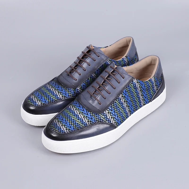 New 2025 Spring Men Genuine Leather Casual Sneakers Knitting Stitching All Match Street Travel Flat Footwear