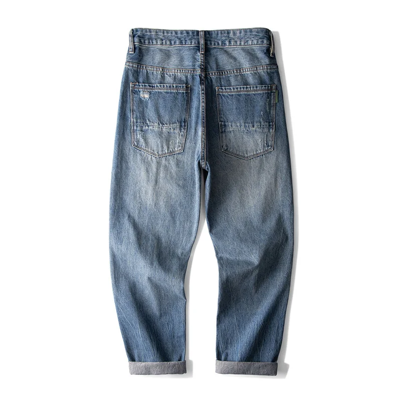 Streetwear Men 2022 New Pattern Vintage Recreational Blue Jeans Loose Broad Straight Cylinder Leg Trousers Autumn Female Trend