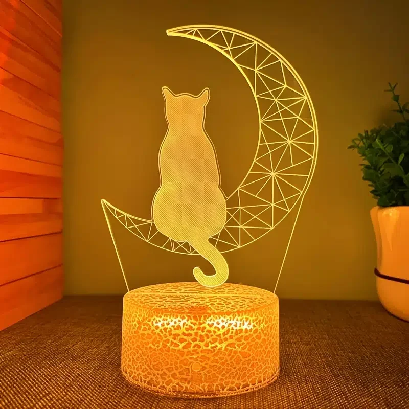 

HMTX 1 шт. креативный 3D ночник, 7,44 дюйма x 7,37 дюйма, в форме Луны, кошки, USB атмосферная Настольная лампа с сенсорной кнопкой