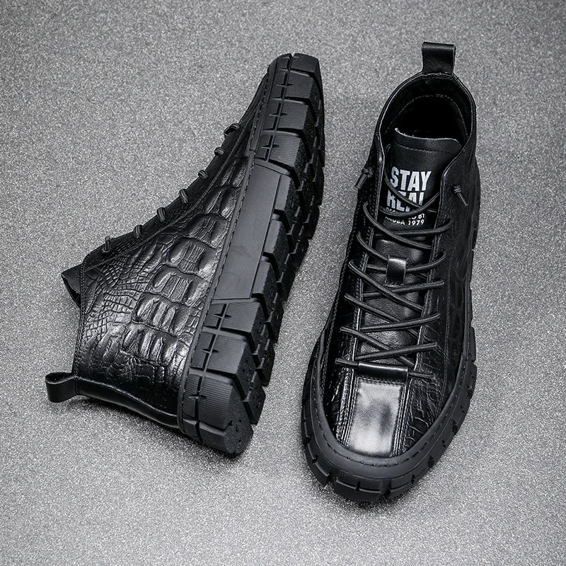 

Brand New Men Leather Casual Shoes Crocodile Print Men High Tops Spring Autumn Flat Shoes Cool Leisure men luxury sneakers
