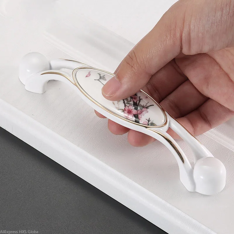 plum blossom kitchen handles antique ceramic cabinet handles zinc alloy drawer knobs wardrobe door handles european handle free global shipping