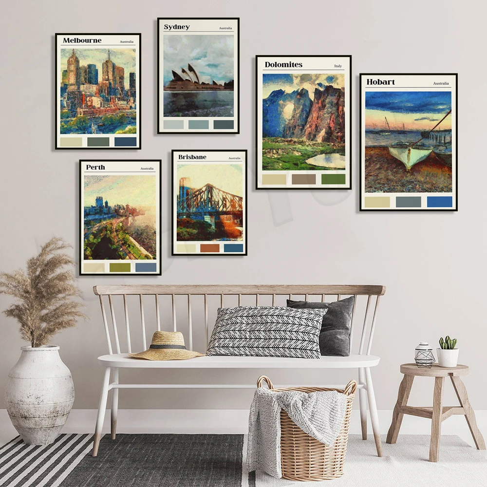 Итальянские доломиты, Венеция, Рим, Милан, Флоренция, Хобарт, Австралия, Сидней, Брисбен, Мельбурн, Перт, холст, художественный постер для путешествий