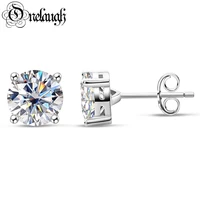 onelaugh real round d color 8 0mm 4ct moissanite diamond simple four claw earrings for ladies classic 925 silver engagement gift